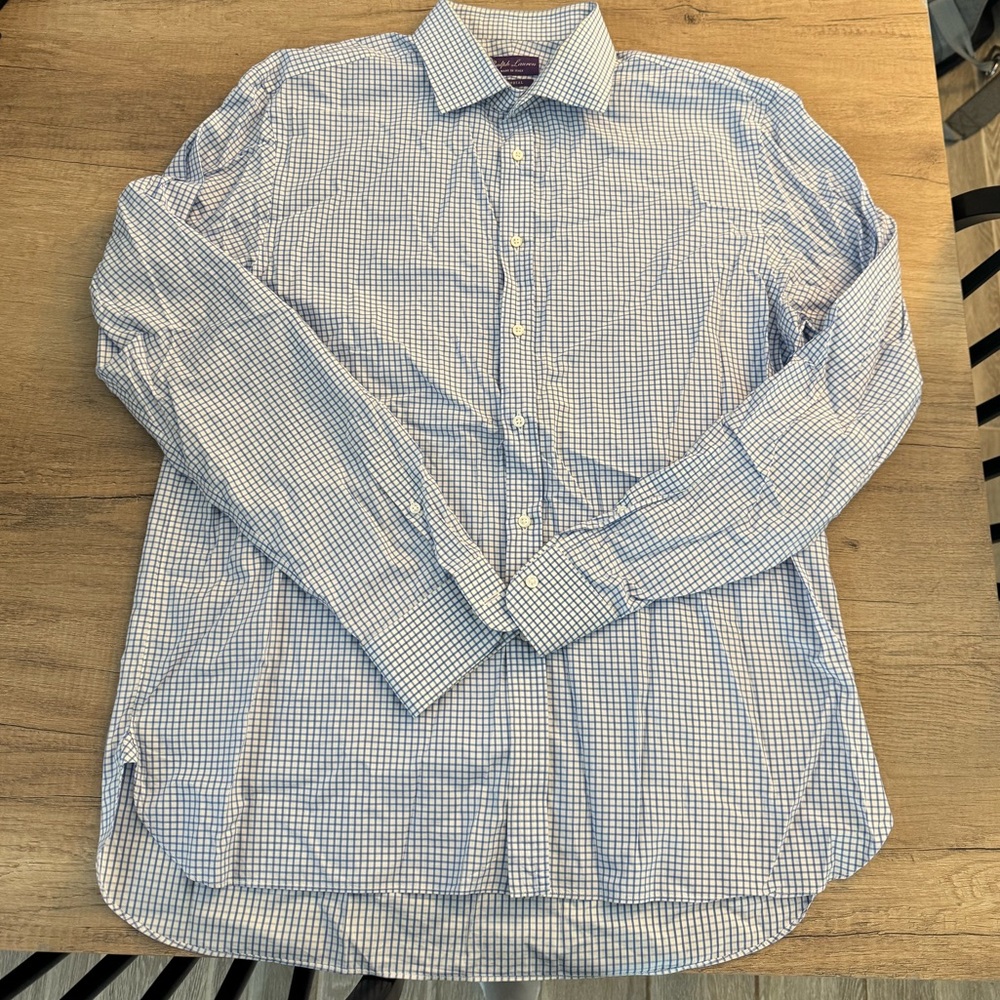 Ralph Lauren Men's Blue and White Button-Down Shirt